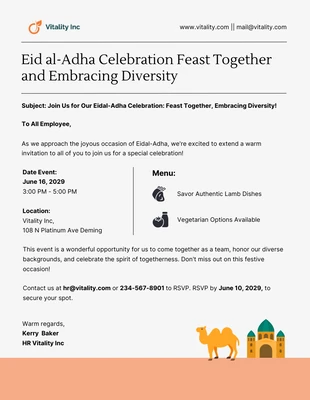 business  Template: Eid al-Adha Celebration Feast Together and Embracing Diversity Email Newsletter
