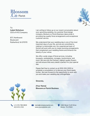 Free  Template: Blue Watercolor Floral Business Letterhead