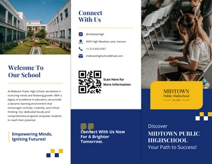 business and accessible Template: Folleto tríptico de la escuela moderna azul y amarillo