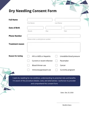 business  Template: Formulário de consentimento simples azul e branco