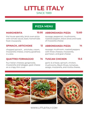 Free  Template: Menú de comida italiana de línea minimalista blanca, roja y verde