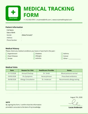 Free  Template: نموذج التتبع الطبي البسيط باللون الأخضر الناعم