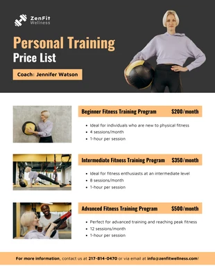 premium  Template: Personal Training Price List Template