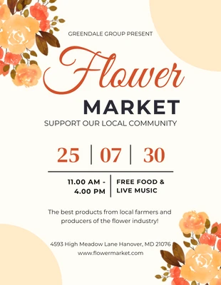 Free  Template: ملصق سوق الزهور الزهرية الحديثة باللونين البيج والأصفر الفاتح