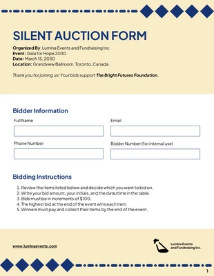 Free interactive Template: Silent Auction Form Template