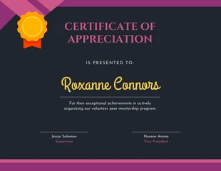 premium  Template: Certificado de Apreciação Minimalista Preto e Roxo
