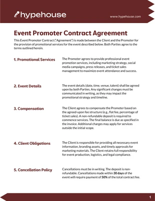 Free interactive Template: Promoter Contract Template