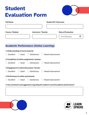 Free accessible and interactive Template: Vorlage für ein Schülerbewertungsformular