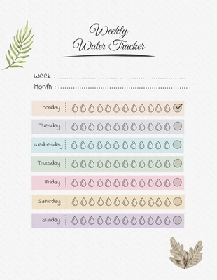 Free  Template: White Weekly Water Tracker Template