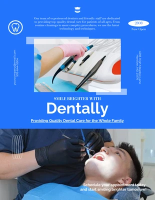 Free  Template: Novo modelo de pôster de clínica odontológica aberta azul