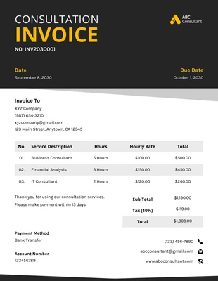 premium  Template: Black and Yellow Simple Consultation Invoice