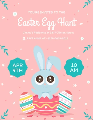 Free  Template: Pink And Teal Cute Illustration Easter Egg Hunt Invitation