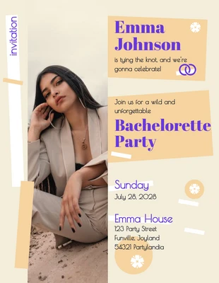 Free  Template: Beige And Purple Bachelorette Party Invitation