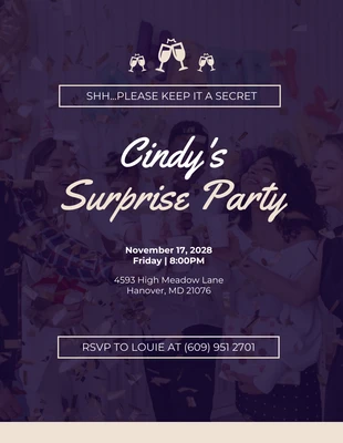 Free  Template: Convite para festa surpresa com foto minimalista roxo escuro