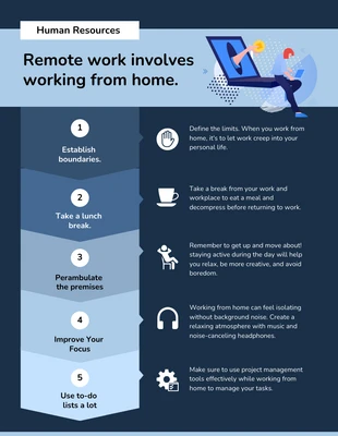 Free  Template: Infográfico de recursos humanos: trabalho remoto envolve trabalhar em casa