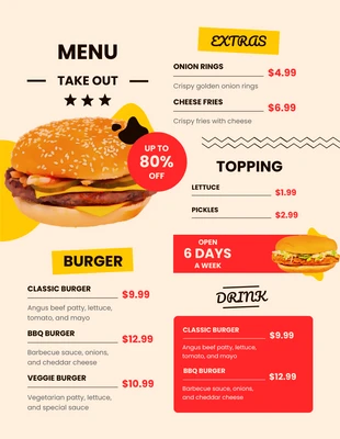 Free  Template: Modern Illustrative Red and Yellow Take Out Menus