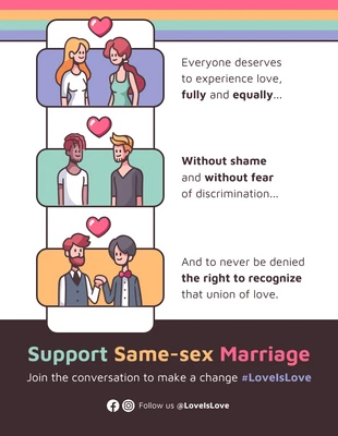 Free  Template: Unterstützen Sie das Poster zur Gleichstellung von Homosexuellen in der Ehe