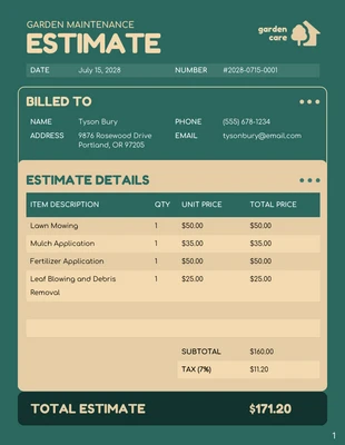 Free  Template: Free Garden Maintenance Estimate Template