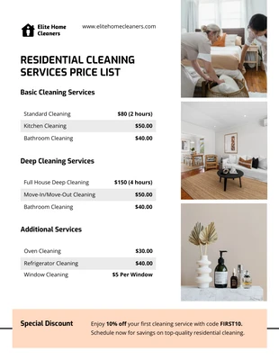 Free Template: Residential Cleaning Services Price List Template