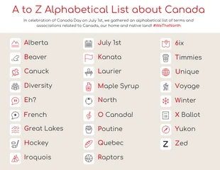 Free  Template: Semplice elenco dell'alfabeto canadese dalla A alla Z