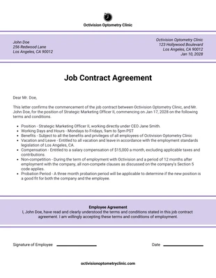 Free  Template: Work Contract Example