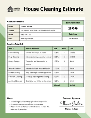 business  Template: House Cleaning Estimate Template