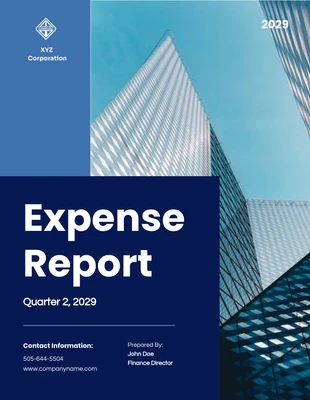 Free  Template: Relatório de despesas branco e azul