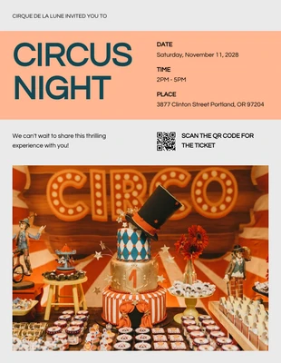 Free  Template: Invitación Circo moderno naranja y azul