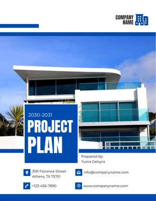 Free  Template: Planos de projetos de negócios modernos, simples e arrojados, em branco e azul