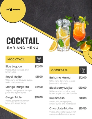 Free  Template: Texture de tableau noir et menu de cocktails propre moderne jaune