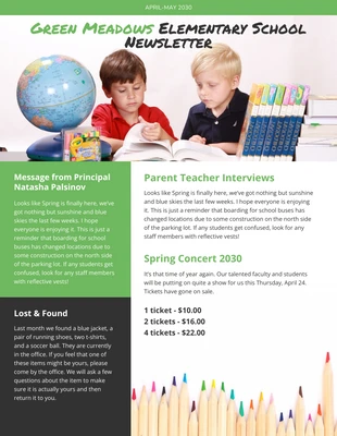 Free  Template: Bulletin d'information de l'école primaire Green