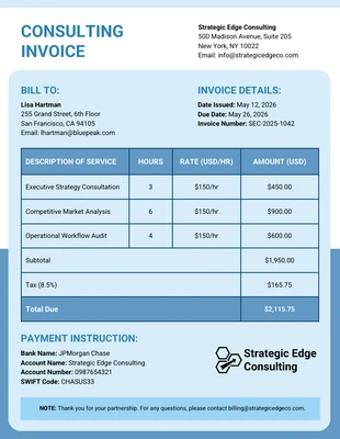 Free  Template: Modelo de faturas de consulta simples para faturamento de clientes
