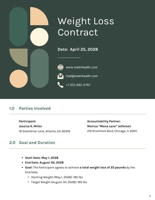 premium interactive Template: نموذج عقد إنقاص الوزن