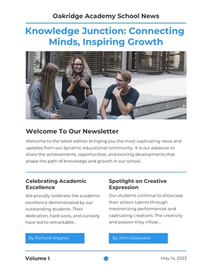 Free  Template: Simple Clean Blue & White School Newsletter