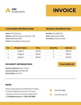 premium  Template: Modern Clean Minimalist White, Yellow and Black Business Invoice