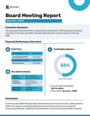 Free  Template: Board Meeting Report Template