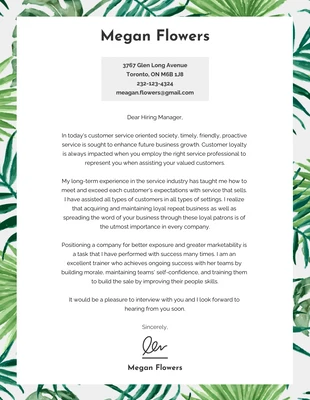 Foliage Cover Letter