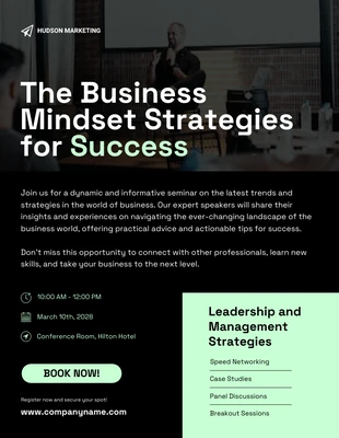 Free  Template: Black and Light Green Business Strategies Seminar Poster