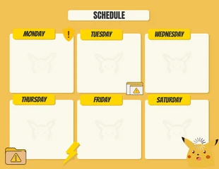 Free  Template: Yellow Simple Pikachu Anime Schedule Template (Modèle d'horaire de l'anime Pikachu)