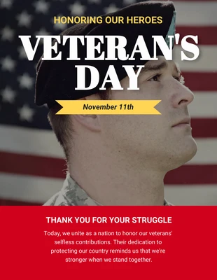 Free  Template: Póster Rojo Azul del Día de los Veteranos de los Estados Unidos