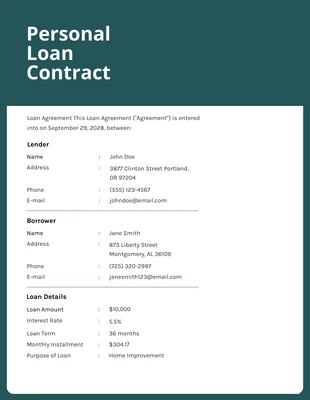 Free  Template: Minimalist Tosca and White Loan Contracts