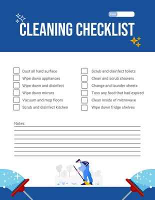 Free  Template: Lista de verificação de limpeza minimalista azul e branca