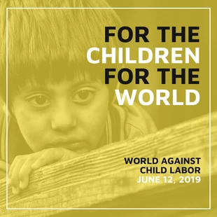 Free  Template: Gelber Instagram-Beitrag zum Tag des Bewusstseins für Kinderarbeit