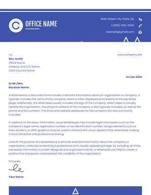 Free  Template: White And Blue Professional Modern Office Letterhead Template