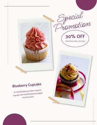 Free  Template: Cupcake de arándanos promoción púrpura