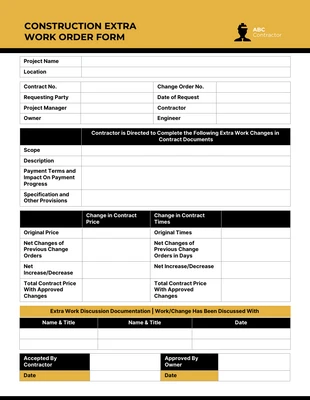 business  Template: Formulários de empreiteiro de design moderno e minimalista amarelo preto