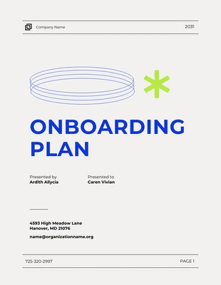 Free  Template: Onboarding-Plan in Weiß, Blau und Neongrün