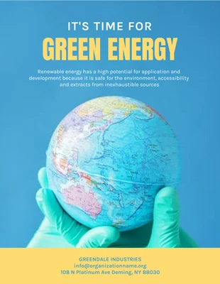 Free  Template: Póster De Medio Ambiente De Energía Verde De Foto Simple Azul Y Amarillo