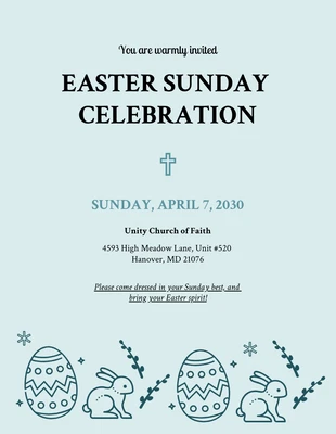 Free  Template: Illustrazione blu di Pasqua Invito alla chiesa