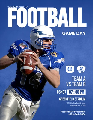 Free  Template: Blue And White Player Football Invitation
